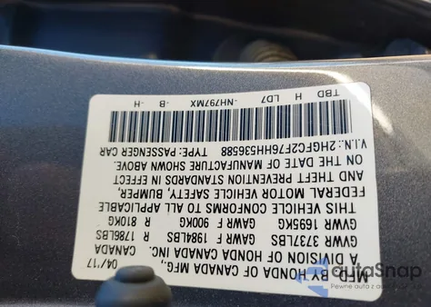 2017 Honda Civic Ex z USA, uszkodzony, nr VIN 2HGFC2F76HH536588